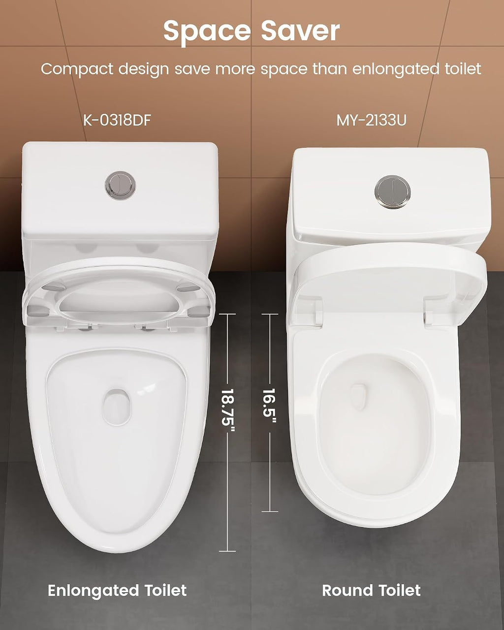 Compact One Piece Toilet Matte Black, Space-Saving Powerful Dual Flush Round Small Toilet for Bathrooms, Average 1.28 GPF, Skirted Design Upgraded UF Quiet & Soft Close Seat (12' Rough-in Toilet)