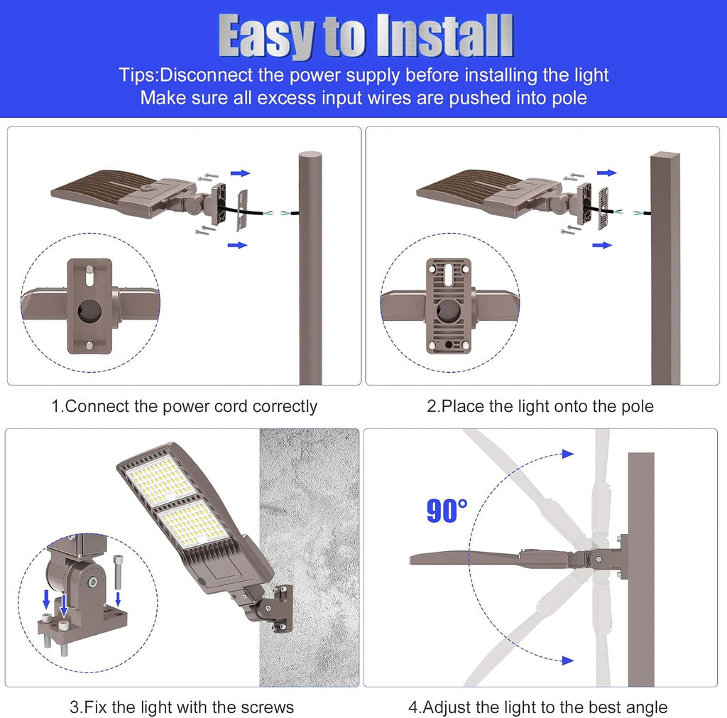 4Pack 400W LED Parking Lot Light 56000 Lumen, UL Parking lot Flood Lights Arm Mount, Street Area IP65 5000K Waterproof 100-277VAC Input, Stadium Lights Outdoor, LED Pole Light Outdoor