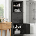 Corner Storage Cabinet with Adjustable Shelves, 68.9 in Tall | MDF, painted finish, adjustable shelves, corner fit, enclosed storage, bathroom, kitchen, 23 W x 13.4 D x 68.9 H in