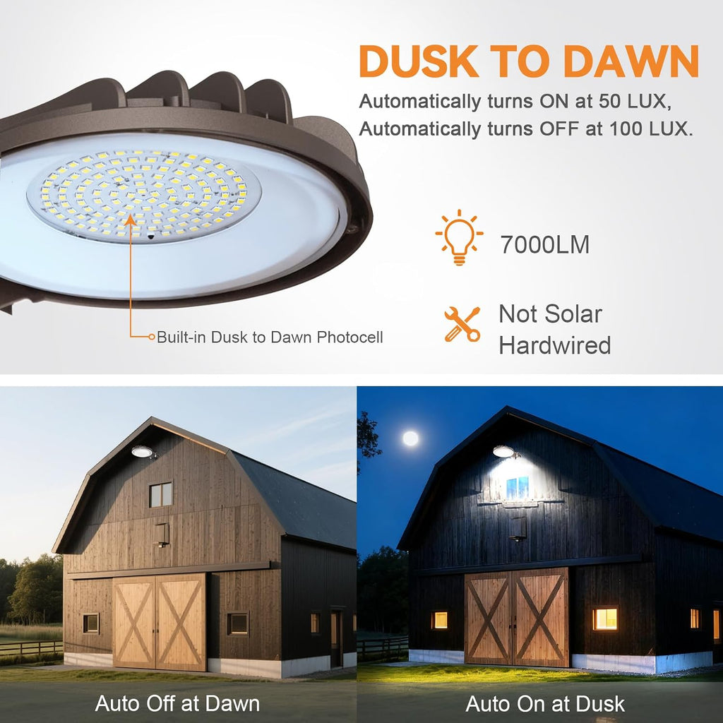 LED Barn Light 60W, Dusk to Dawn Outdoor Lighting with Photocell, 5000K Daylight, 7000LM, 120V Street Area Light, UL & FCC Certified, IP65 Waterproof, Security Lights for Yard Garage Porch Farm, 4PK