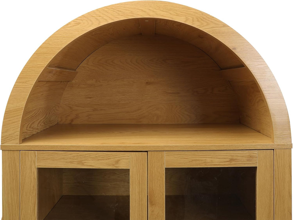 71' Tall Arched Kitchen Pantry with Drawer,Glass Door,Door Racks, Fluted Hutch Cabinet with Storage & Adjustable Shelves,Cupboard Buffet Cabinet for Living Room, Coffee Bar Corner(Natural) (Natural-1)