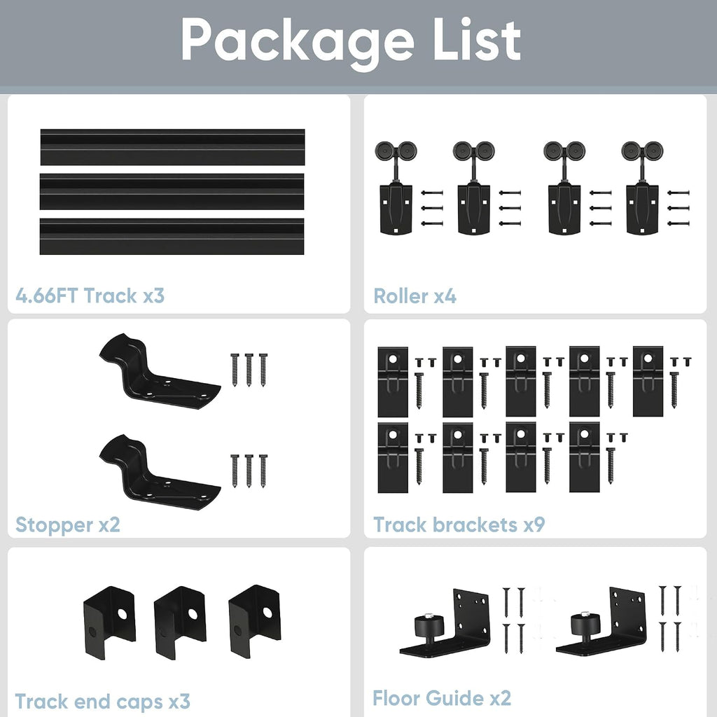 JUBEST 14FT Box Rail Exterior Barn Door Hardware Kit, Heavy Duty Sliding Door Track Kit Wall Mount Door Hardware Kit for Two Doors System(Doors Not Included), Black