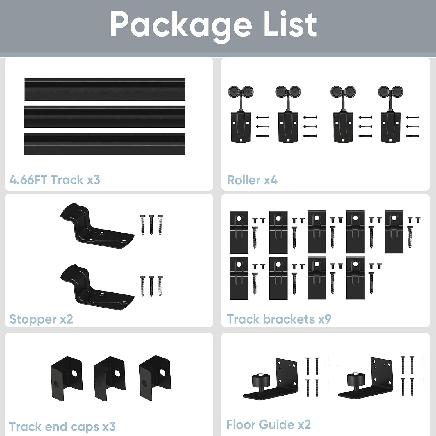 JUBEST 14FT Box Rail Exterior Barn Door Hardware Kit, Heavy Duty Sliding Door Track Kit Wall Mount Door Hardware Kit for Two Doors System(Doors Not Included), Black