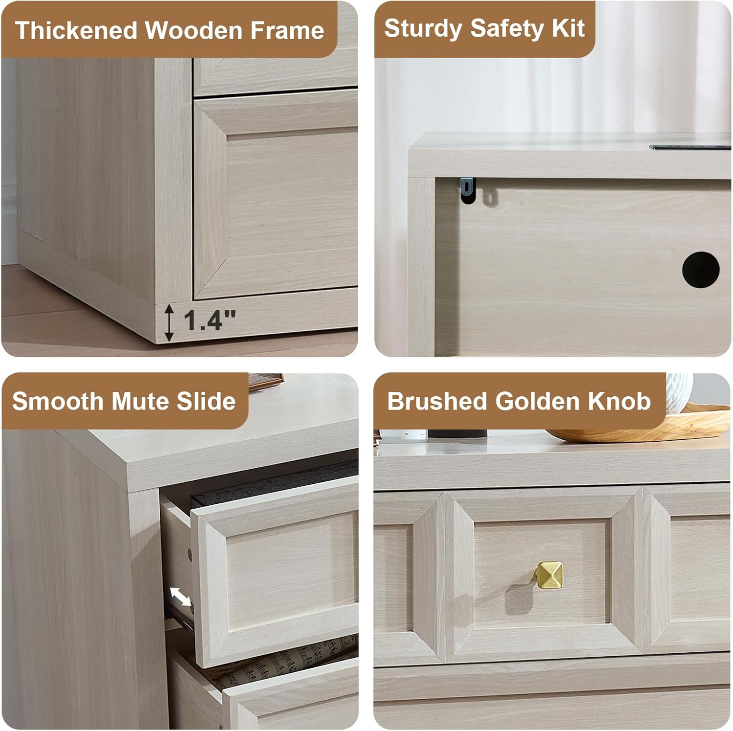 3 Drawers Nightstand with Charging Station, 30.7' King Size Bedside Table with 3 Drawers, Accent End Table W/Large Storage, Modern Wood Side Table for Bedroom,Office, Beige (1 Piece, Beige)