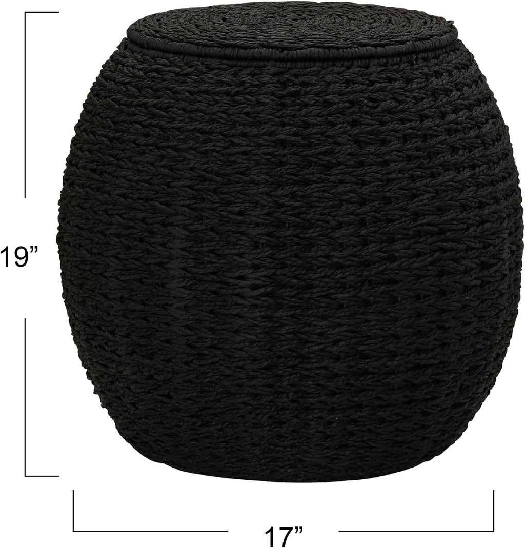 Household Essentials Handwoven Paper Rope Barrel Wicker Storage Basket Side Table, Black