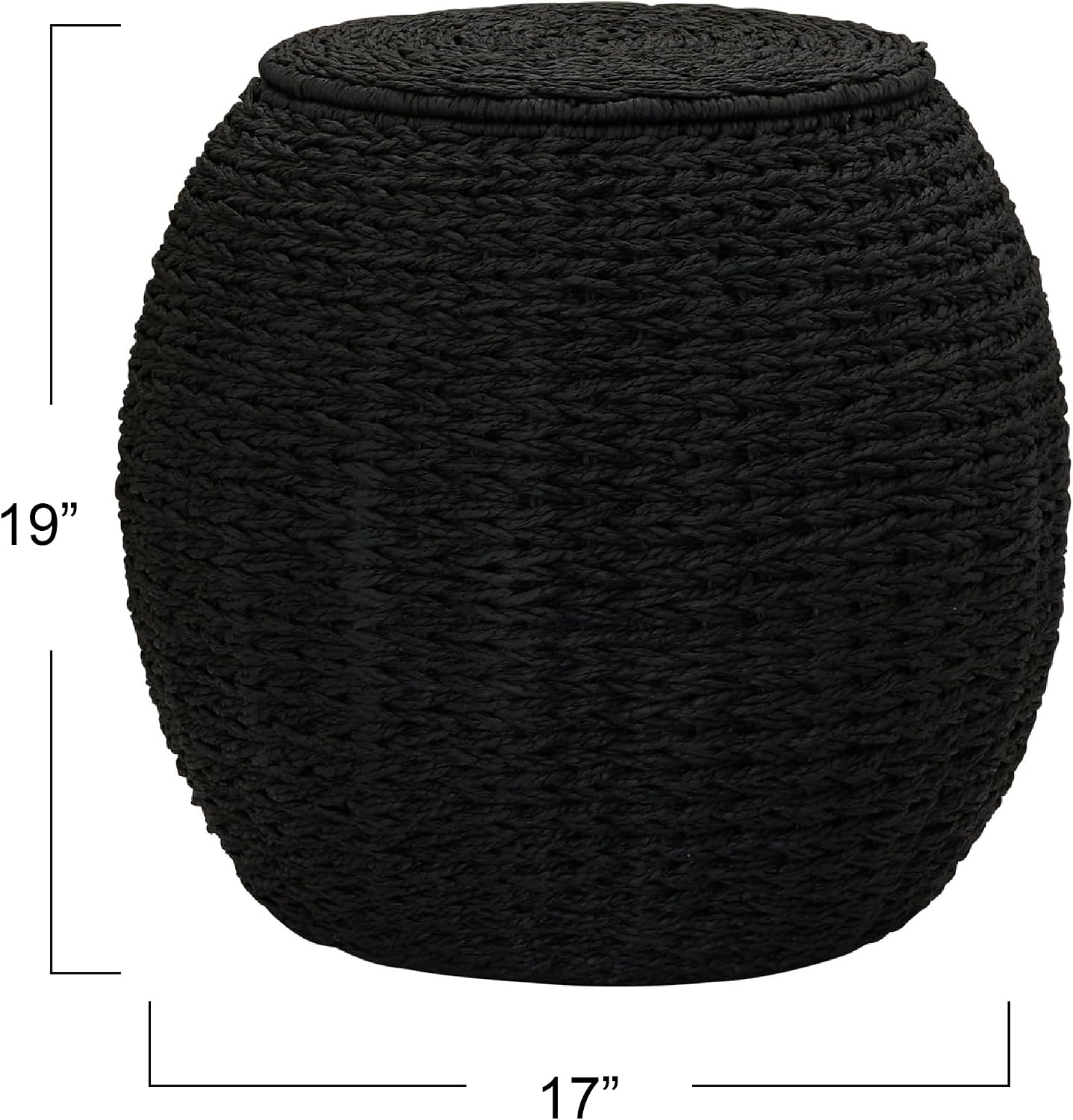 Household Essentials Handwoven Paper Rope Barrel Wicker Storage Basket Side Table, Black