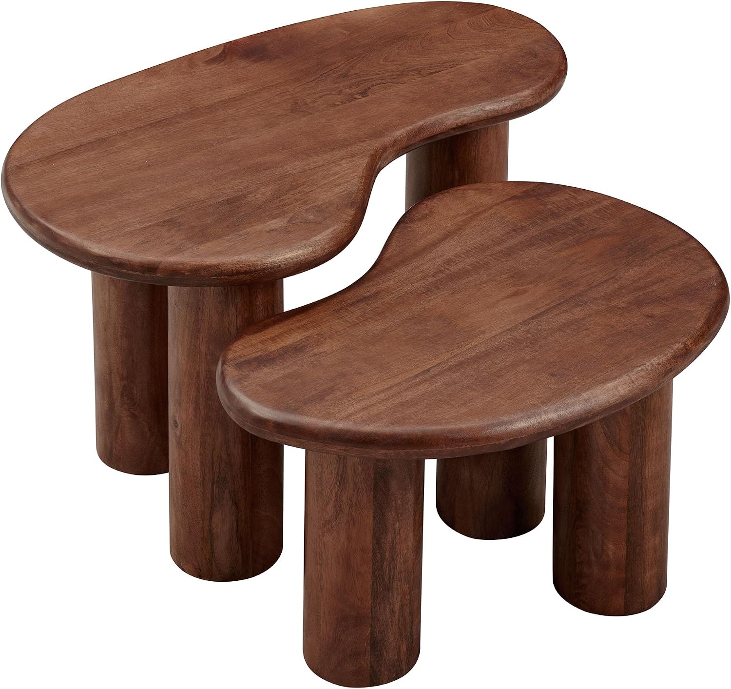 Modway Hackney Mango Wood Nesting Coffee Table Set in Walnut - 2 Piece Kidney-Shaped Wood Coffee Table for Living Room