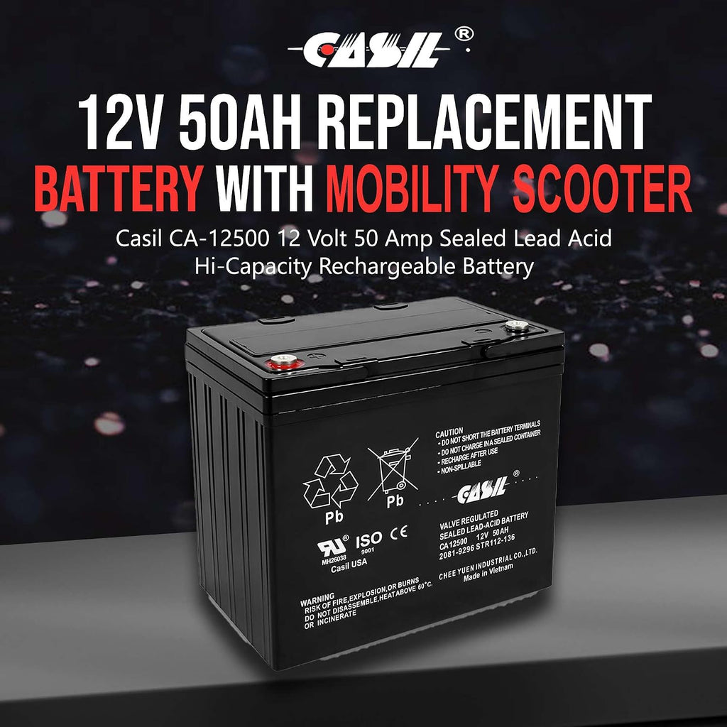 12V 50Ah SLA Battery – Group 22NF Deep Cycle – Compatible with Quantum Q6000, Jazzy 600 ES, Pride Maxima, and More – 2-Pack