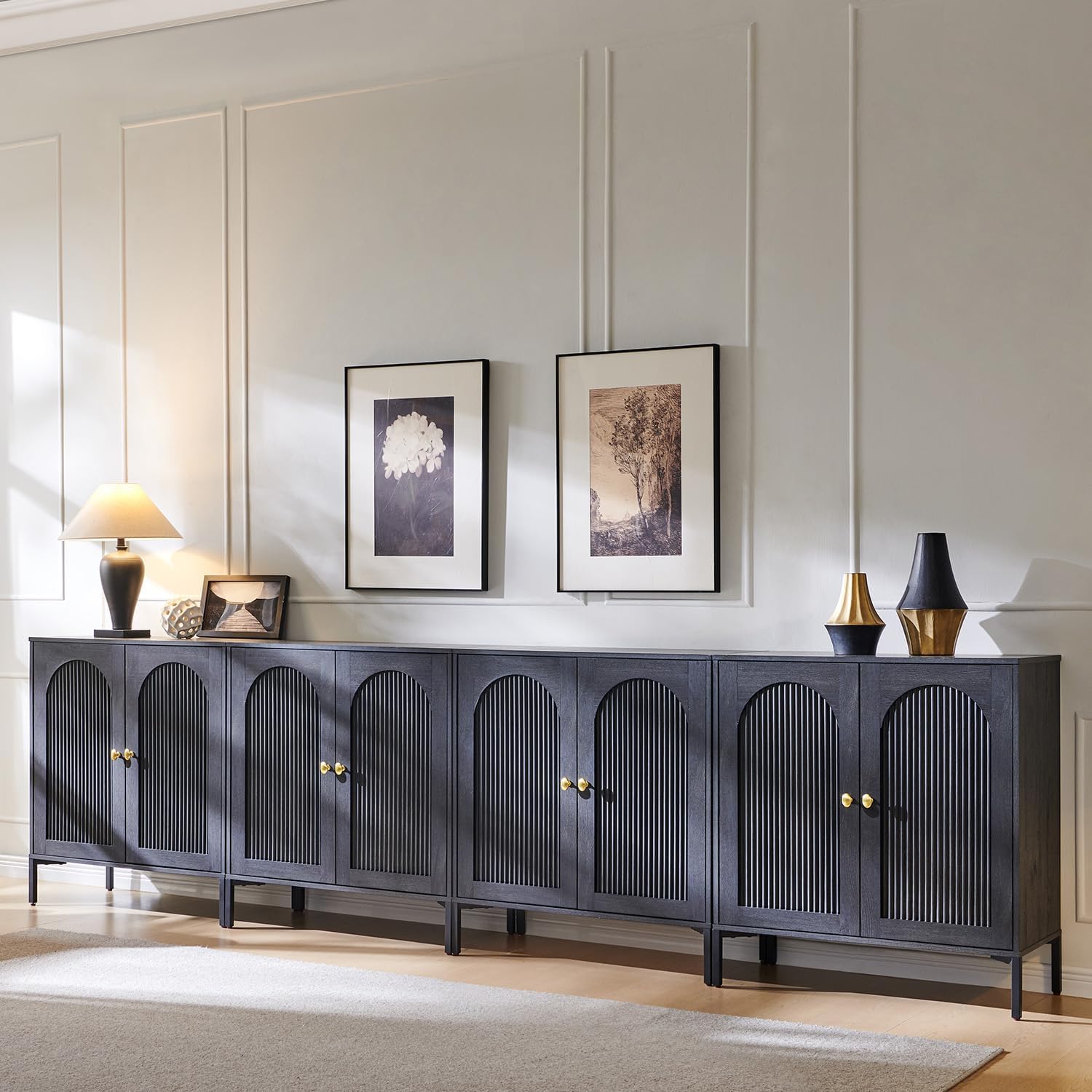 IFGET Modern Buffet Cabinet with Storage, 123.5' W Fluted Arched Sideboard Cabinet w/Adjustable Shelves, Wooden Modular Coffee Bar for Dining Room, Kitchen, Living Room, Entryway, Dark Grey