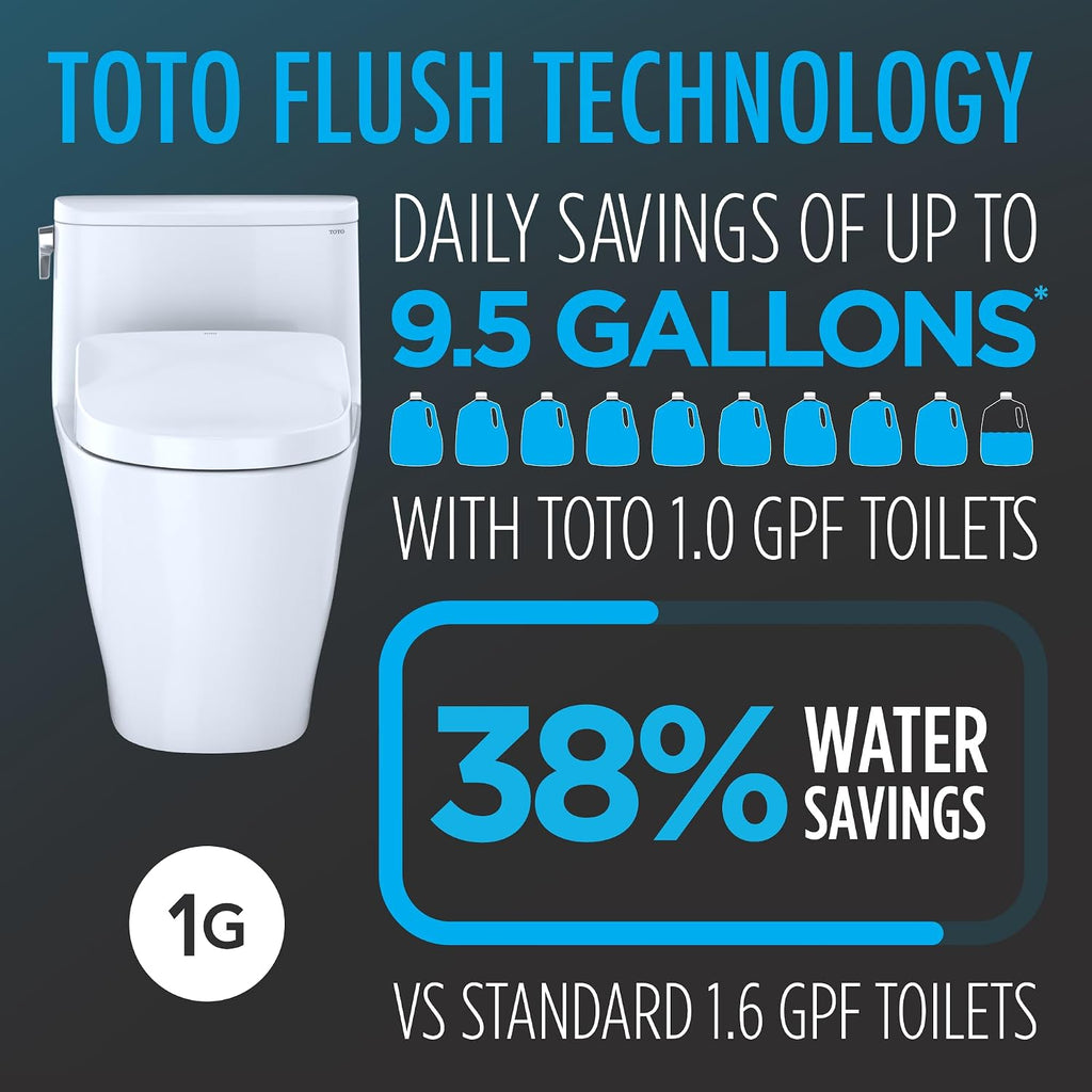 TOTO® WASHLET®+ Drake® II 1G® Two-Piece Elongated 1.0 GPF Toilet with Auto Flush WASHLET®+ S7 Contemporary Bidet Seat, Cotton White - MW4544726CUFGA#01