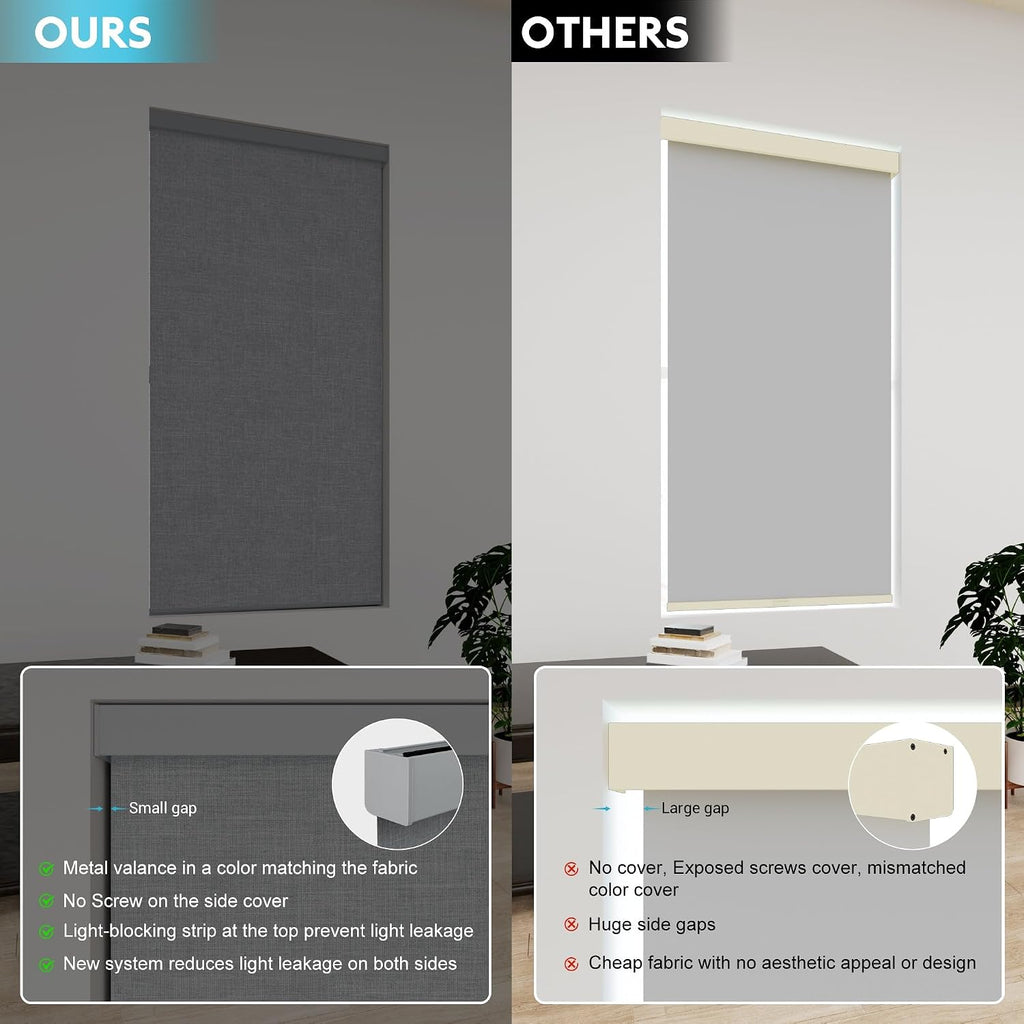 100% Blackout Roller Shades, Free-Stop Cordless Roller Blinds for Windows, Thermal Insulated Linen Fabric Window Shades UV Protection for Home, Door, Grey, 56' W x 72' H