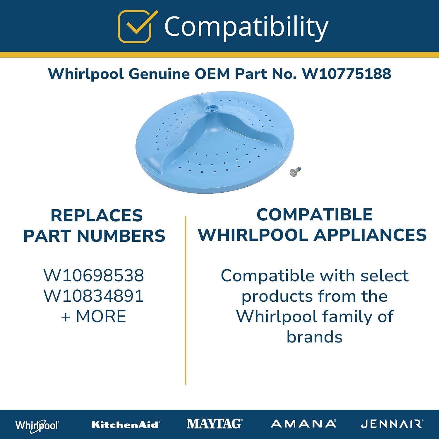 Whirlpool W10775188 OEM Washer Washplate