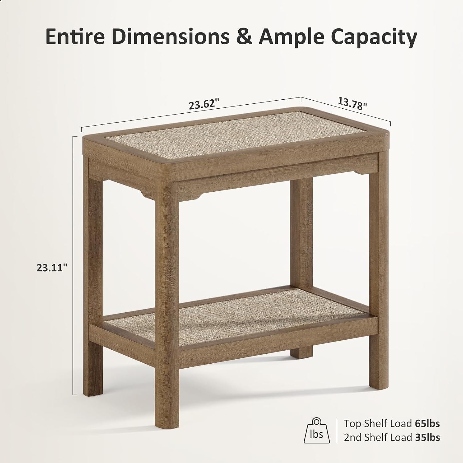 Eclatara Night Stand Set of 2, Farmhouse End Table with 2 Tier Boho Rattan Shelves, Side Tables with Round Edge Design, Ultra-Thick Legs Bedside Nightstand for Bedroom, Caramel Oak