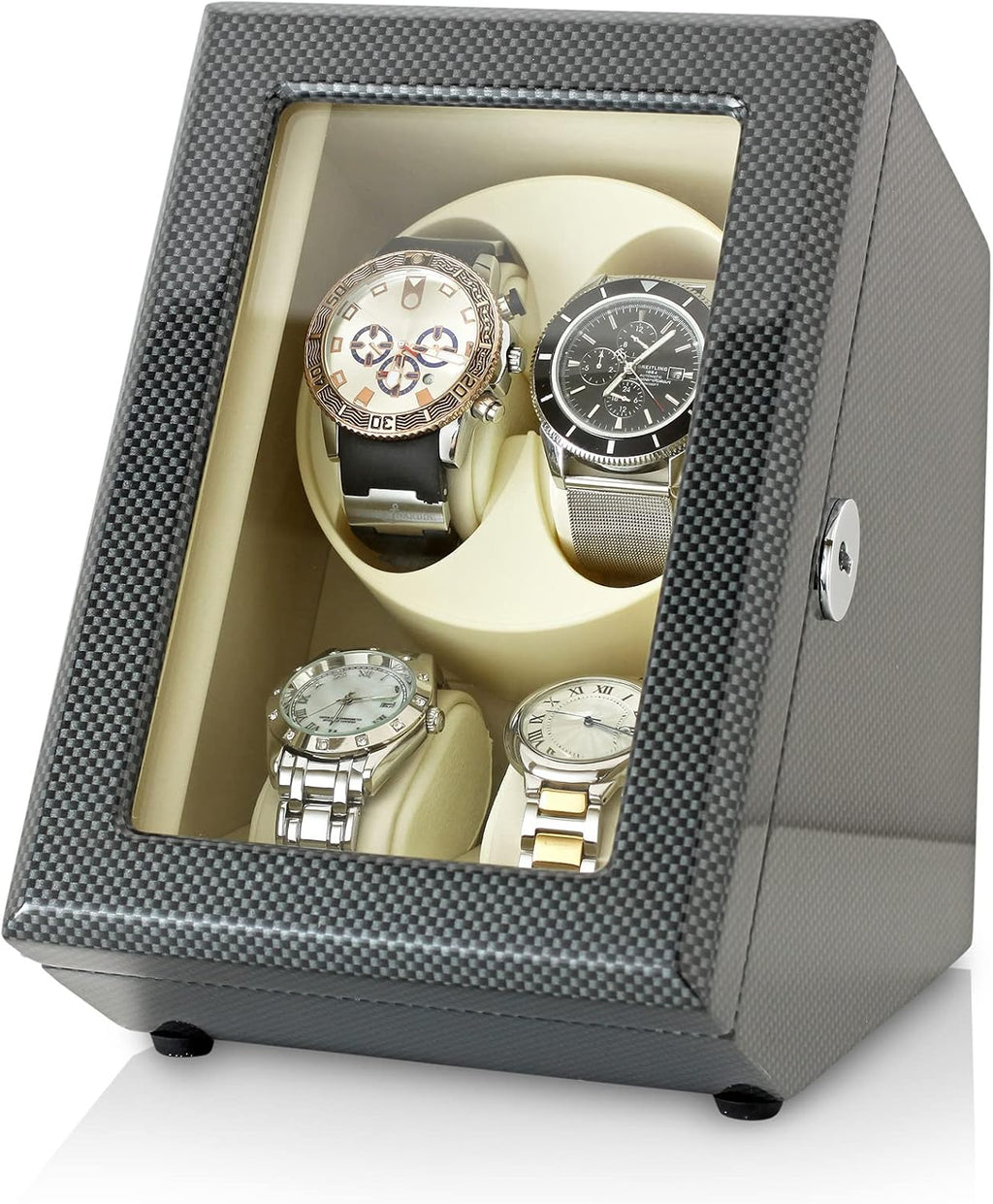 Watch Winder for 2 Watches with LED Backlight, LCD Display and Motor-Stop Option