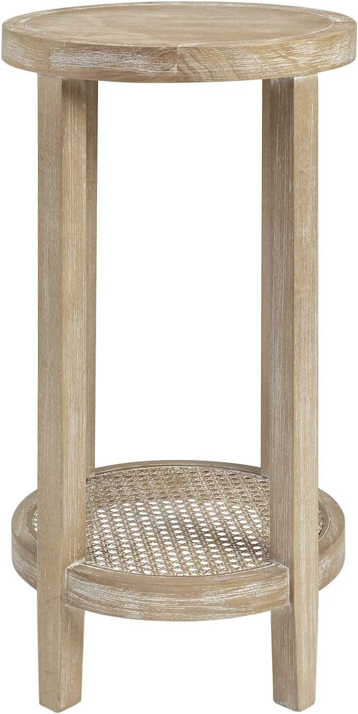 Martha Stewart Harley Accent Tables Modern Farmhouse, Rattan Shelving Design, Round Tabletop Living Room Furniture Occasional Piece, Dia. 15' X 28', Wheat