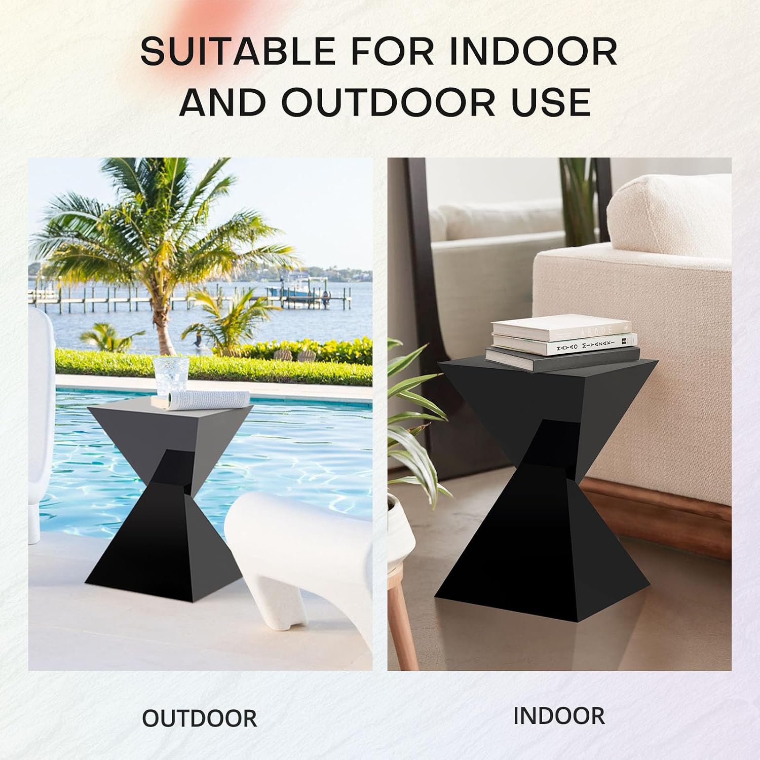 BECHAEO Black Acrylic Side Table Set of 2, Small End Tables for Small Spaces, Modern Acrylic End Tables Living Room Bedroom Nightstand with Irregular Design, Lightweight Farmhouse Outdoor Side Tables