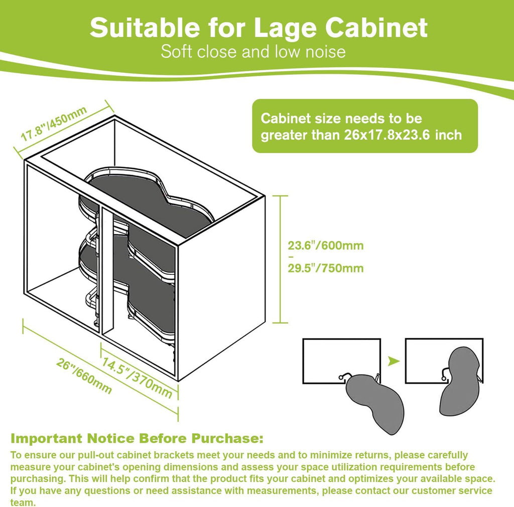 Blind Corner Cabinet Pull Out Organizer, Swing Right Pull Out Cabinet Organizer 26 inch, Cabinet Lazy Susan for Corner Cabinet Blind Shelf, 2 Tiers Tray, Adjustable Height