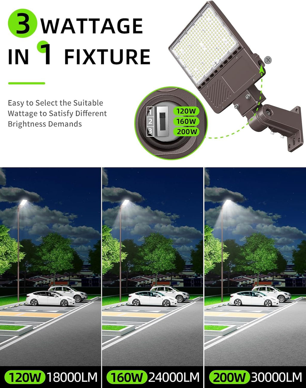 480V 200W LED Parking Lot Light with Photocell 30000LM 5000K LED Shoebox Light Pole Flood Fixture IP65 Commercial Area Lighting Arm & Slip Fitter in 1 Mount, AC277~480V