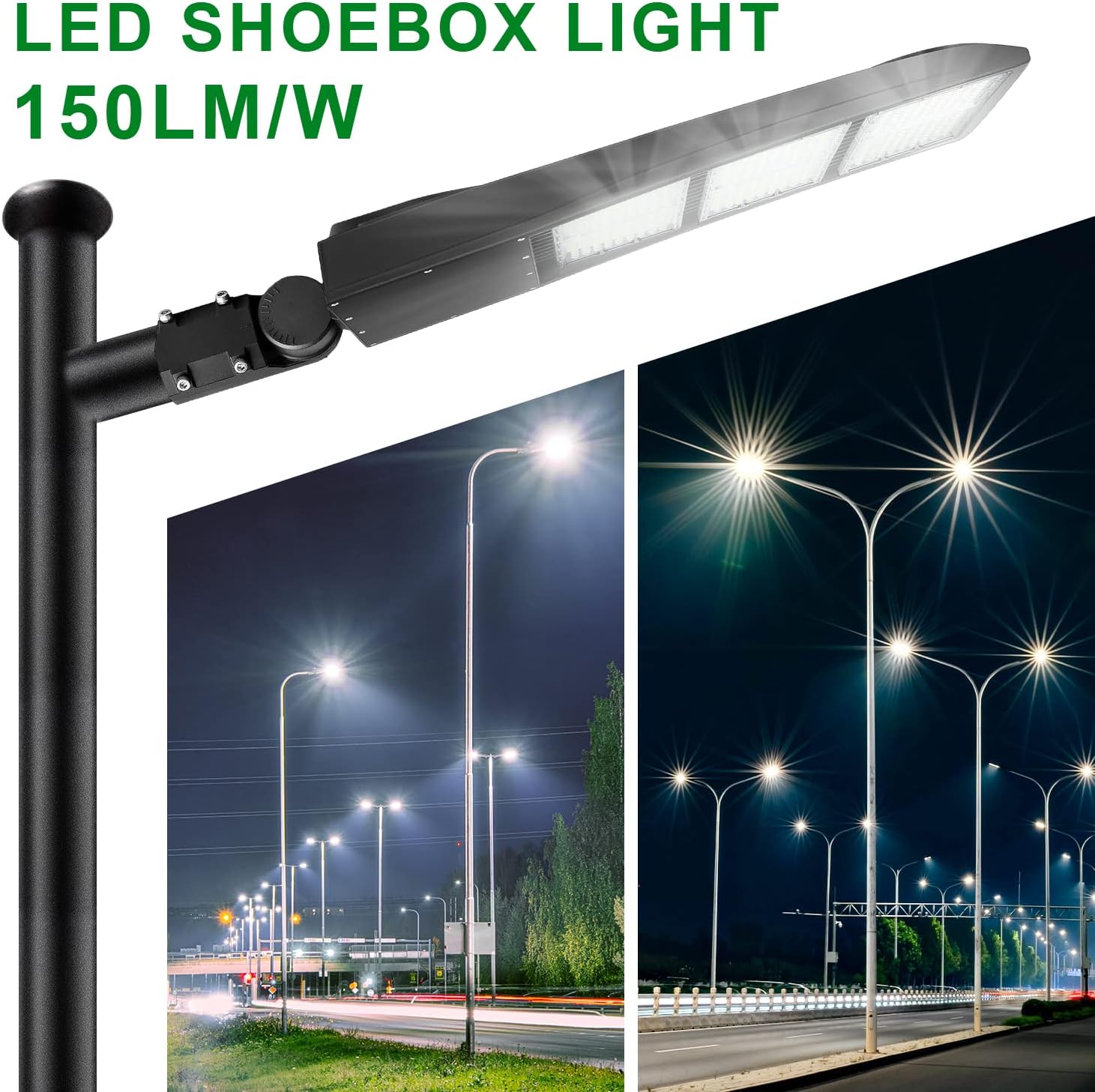 OSTEK LED Parking Lot Lights 300W LED Shoebox Street Pole Lighting with 20KV Surge Protector, Waterproof 42000LM Outdoor Commercial Area Road Lighting 5000K 100-277V UL