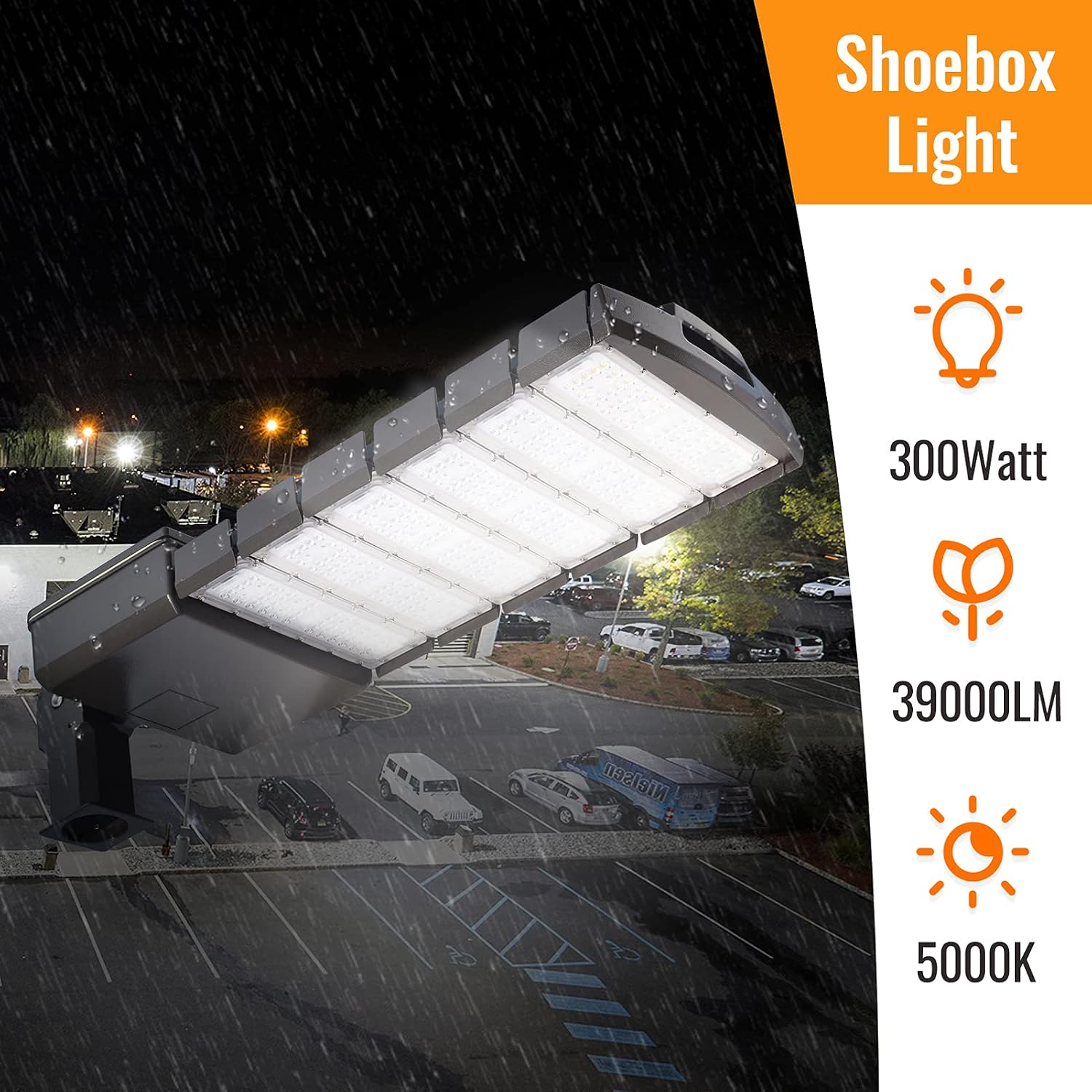 LED Parking Lot Lights 300W Shoebox Light Pole Fixture Lighting Outdoor Site Street Area Light Garage Lighting Road Light 39000 Lumen Daylight White 5000K