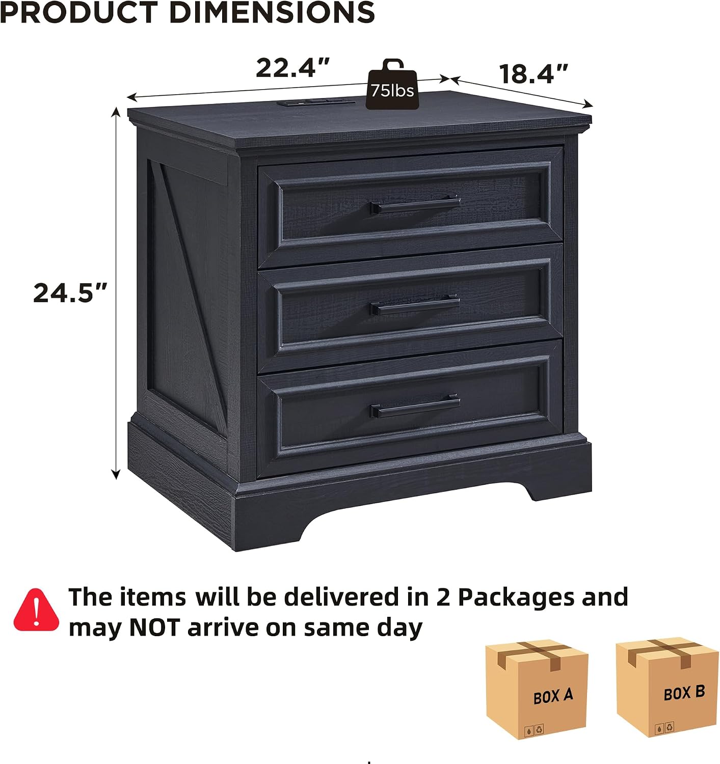 JXQTLINGMU Farmhouse End Tables Living Room Set of 2, Black