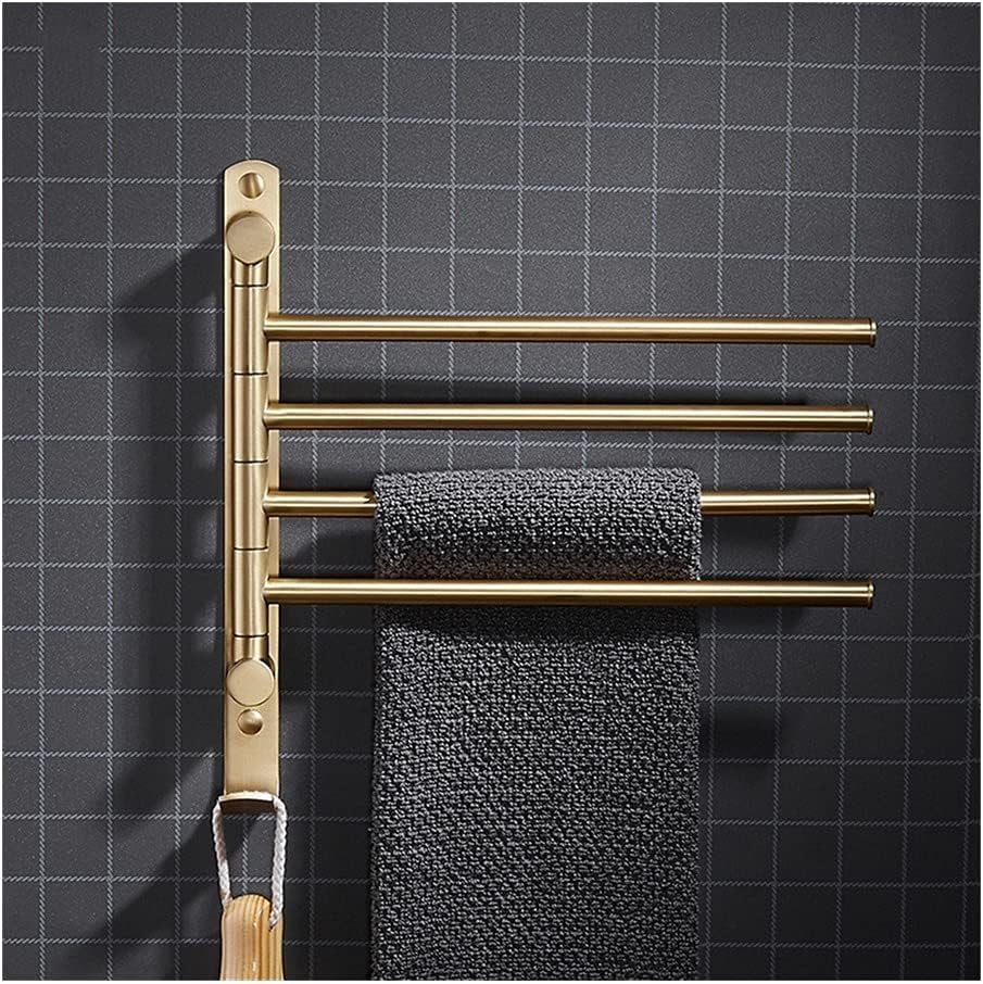 Towel Rail Rack Bath Hardware Brass Foldable Movable Rotatable Towel Bar Holder Rack Bathroom Wall Mounted 3 Bar Brushed Gold Black White Towel Bar for Bathroom