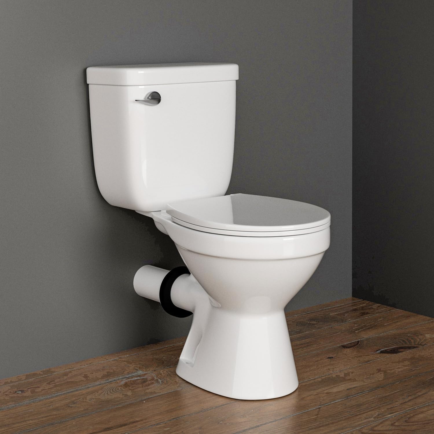 Rear Outlet Toilet with Tank: Powerful Flush & Space-Saving Design with Rear Discharge - Includes Extra Extension Pipe for Easy Installation