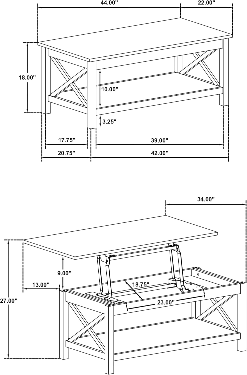 Coaster Home Furnishings - Skyview - Wood - Rectangular Coffee Table with Lift-Top Design, Hidden Storage, Cross-Frame Base and Lower Shelf - Living Room - White - 722088