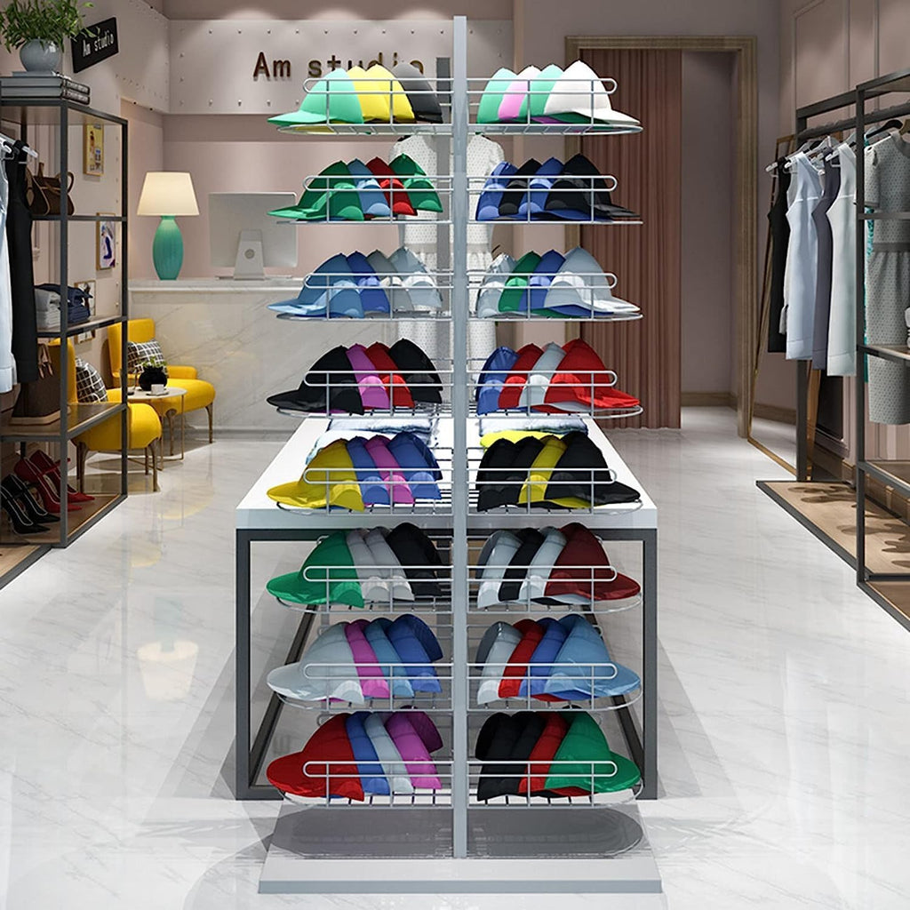 Floor Standing Store Display Stand,8 Tier Hat Rack,Baseball Cap Rack,Modern Headwear Wig Rack,Double Sided Metal Storage Rack For Commercial Boutique Retail,C