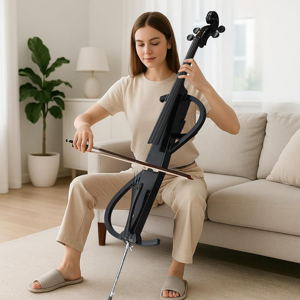 Professional Solid Wood Electric Cellos,4/4 Full Size Electric Style Cello,Student Cello Set,with Case Bow Rosin Earphone Connecting Line,Cellos Musical Instrument for Adults & Beginners (Black)