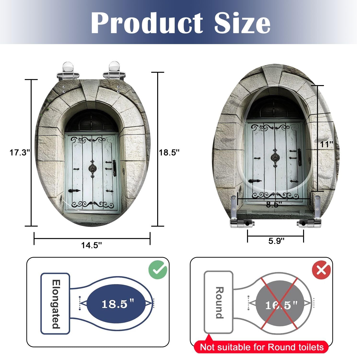 Elongated Toilet Seat Old entrance Resin Toilet Seat Slow Quiet Close Lid with Quick-Release Hinges Cover Bumpers Easy to Clean Install