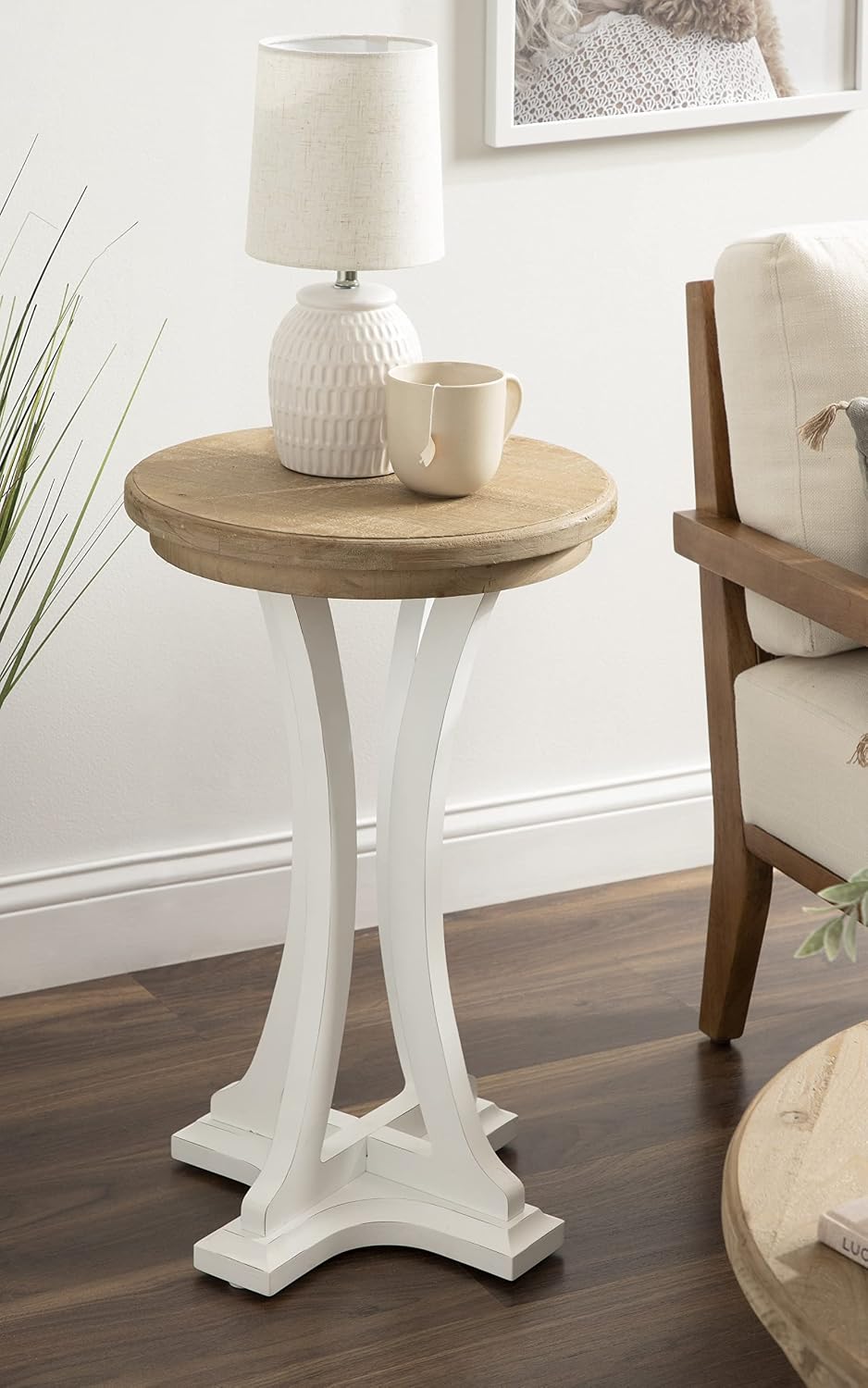 Kate and Laurel Linsley Farmhouse Side Table, 16 Inch Diameter, Rustic Brown and White, Decorative End Table with Rustic Style for Vintage Decor