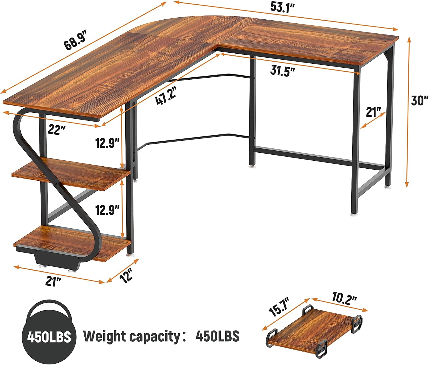 Weehom Reversible L Shaped Desk with Shelves Large Corner Computer Desk Gaming Desks for Home Office Writing Workstation Wooden Table,Rustic Brown