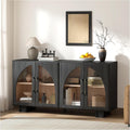 JOINICE Sideboard Buffet Cabinet with Storage,63' Modern Accent Console Cabinet with Glass Doors,Arched Credenza Storage Cabinet with Adjustable Shelves for Entryway,Kitchen,Black