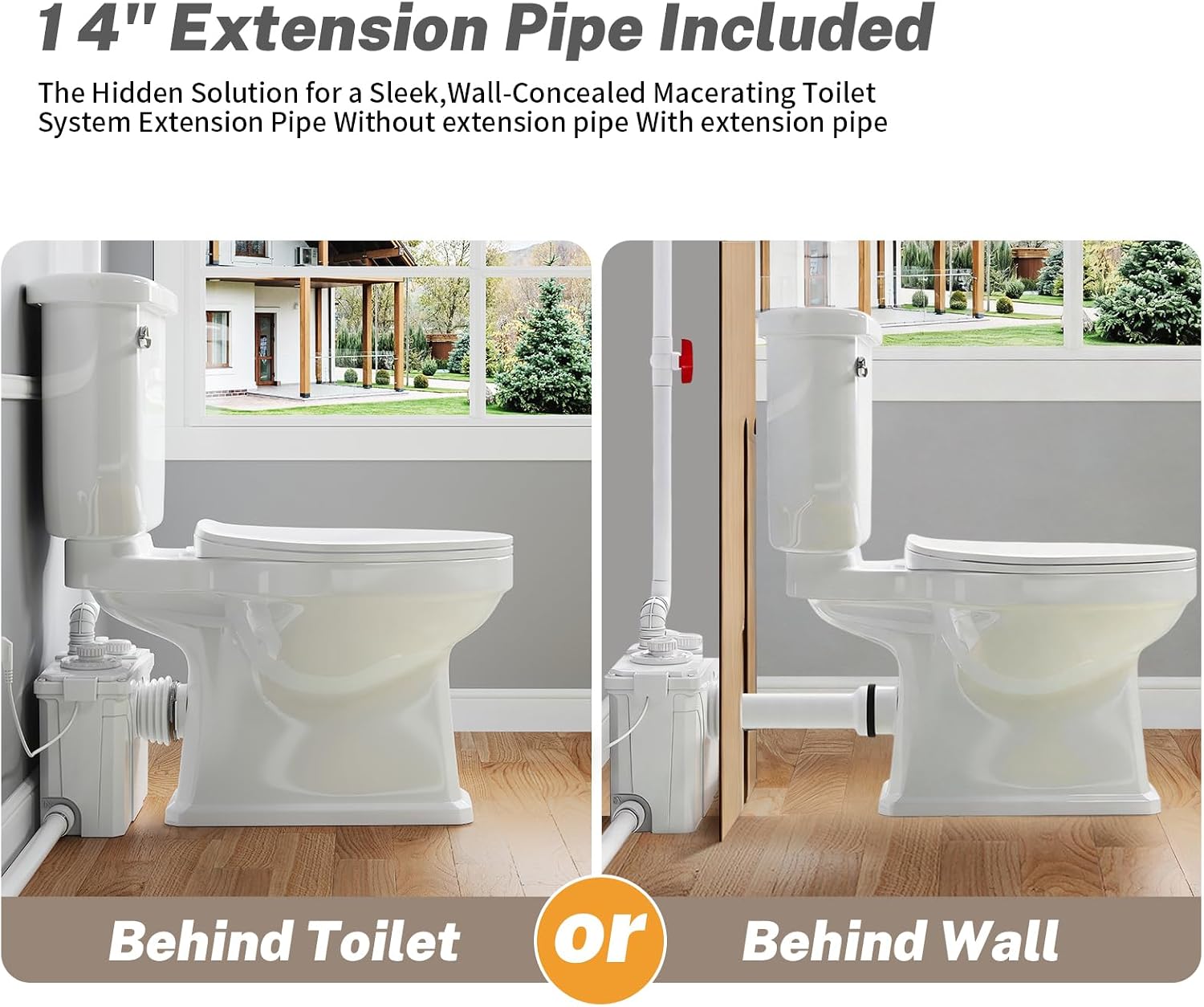 700W Macerating Toilet with Pump, Two-Piece Upflush Toilet For Basement, Powerful & Quiet Macerating Pump System With 4 Water Inlet, 23Ft Vertically, Elongated Bowl