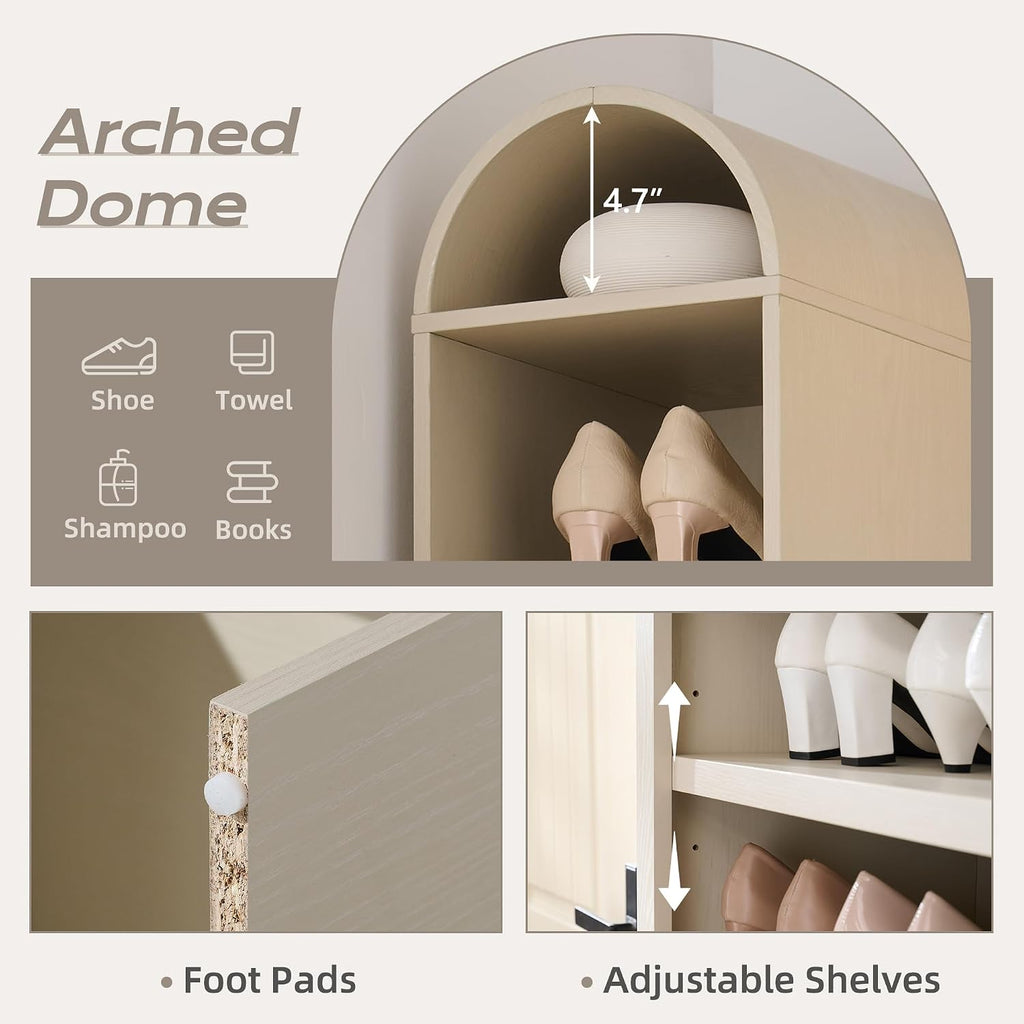 IFGET 67' Tall Arched Bookshelf, 8 Tiers Arch Bookcase with Storage, Modern Farmhouse Book Shelf with Adjustable Shelves, Wood Bookshelf w/Open Display Shelves for Living Room, Office (Cream)