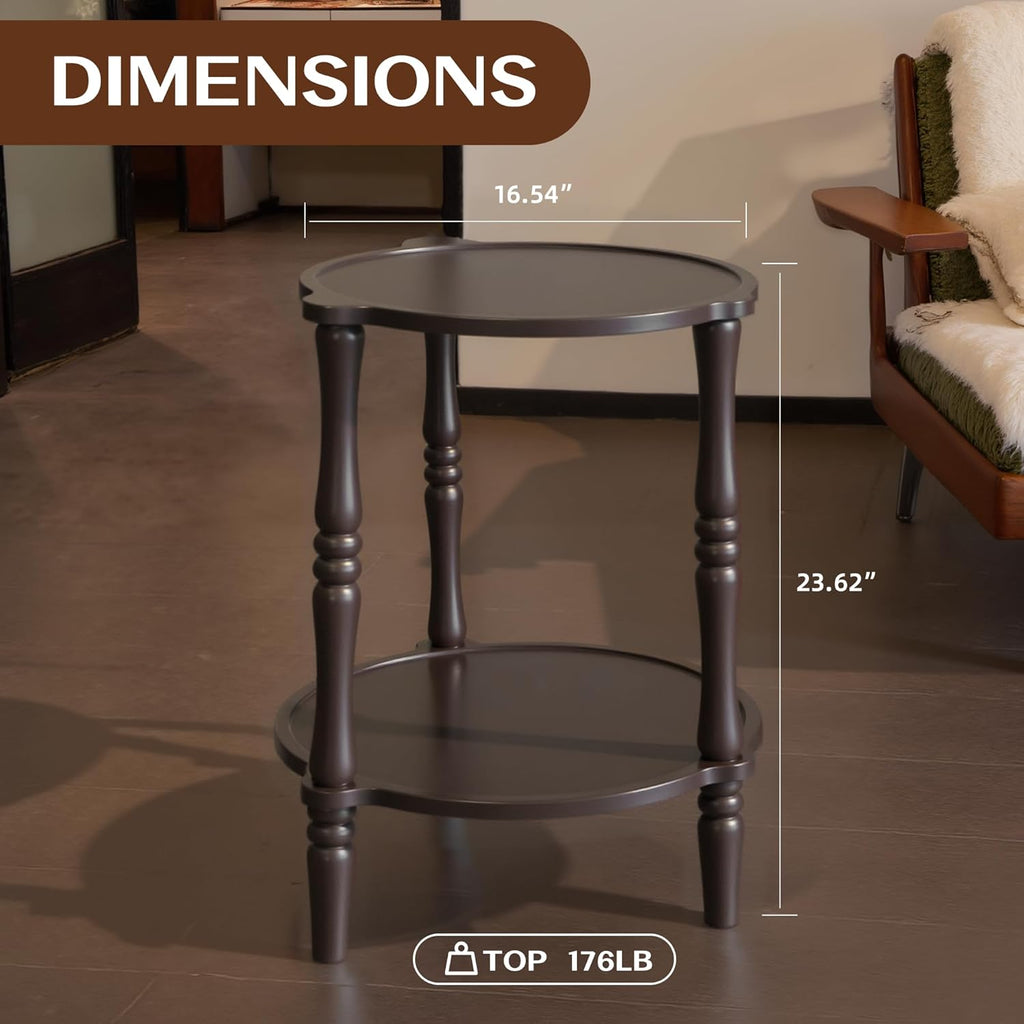 Accent Wood End Table, 2-Tier Round Bedside Table, Natural Side Table Nightstand for Family, Bedroom, Living Room, Handcrafted Finish, Walnut