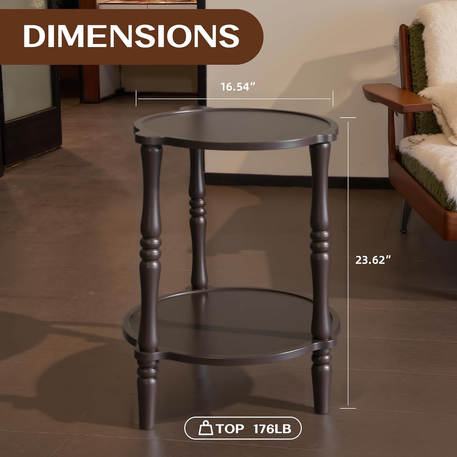 Accent Wood End Table, 2-Tier Round Bedside Table, Natural Side Table Nightstand for Family, Bedroom, Living Room, Handcrafted Finish, Walnut