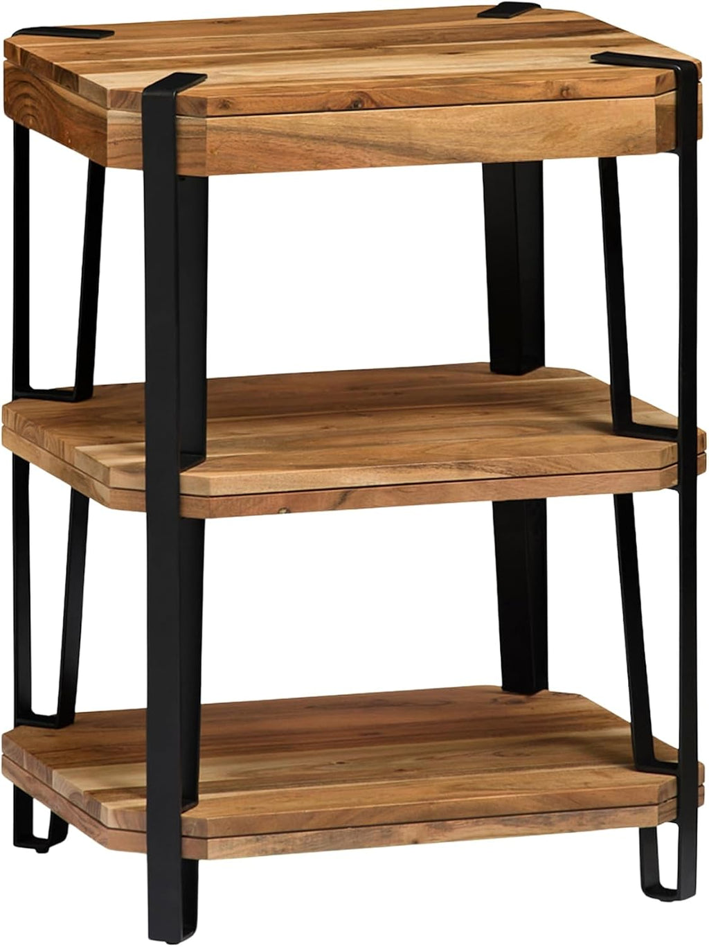 Ryegate 3-Tier End Table with Storage – Live Edge Solid Acacia Wood Side Table with Industrial Metal Frame and 2 Open Lower Shelves for Living Room, Bedroom, Entryway by Alaterre Furniture