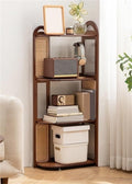 Home Furnishing 4 Layers Storage Rack Freestanding Corner Display Stand with Adjustable Foot Pad Open Display Rack Rattan Bookshelf Corner Shelf for Living Room Decor(117.5cm)