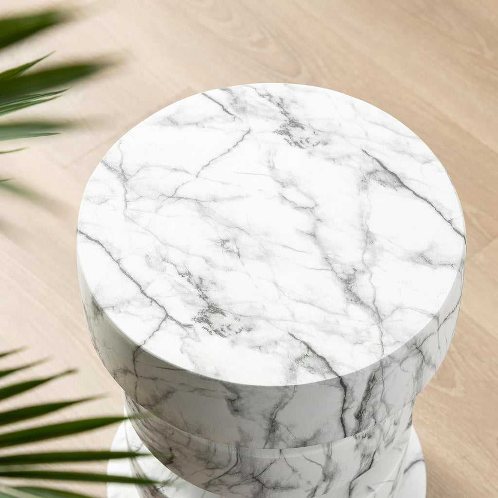 Glitzhome Faux Marble Side Table Set of 2, 18' H Modern Faux Marble End Table, MGO Floating Accent Stool or Nightstand for Living Room, Bedroom, Office, Entryway and Small Spaces