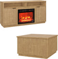 2-Piece Fluted Living Room Set Includes 31.5' Fluted Lift Top Coffee Table,59' Fluted Fireplace TV Stand for TVs Up to 70 inches,Modern TV Stand and Coffee Table Set,Natural Oak