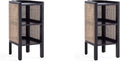 Manhattan Comfort Versailles Rattan Bedside End Table Accent Sofa Side Table for Living Room, Bedroom, Study and Home Office with 2 Shelf Storage, Set of 2, Black/Natural Cane