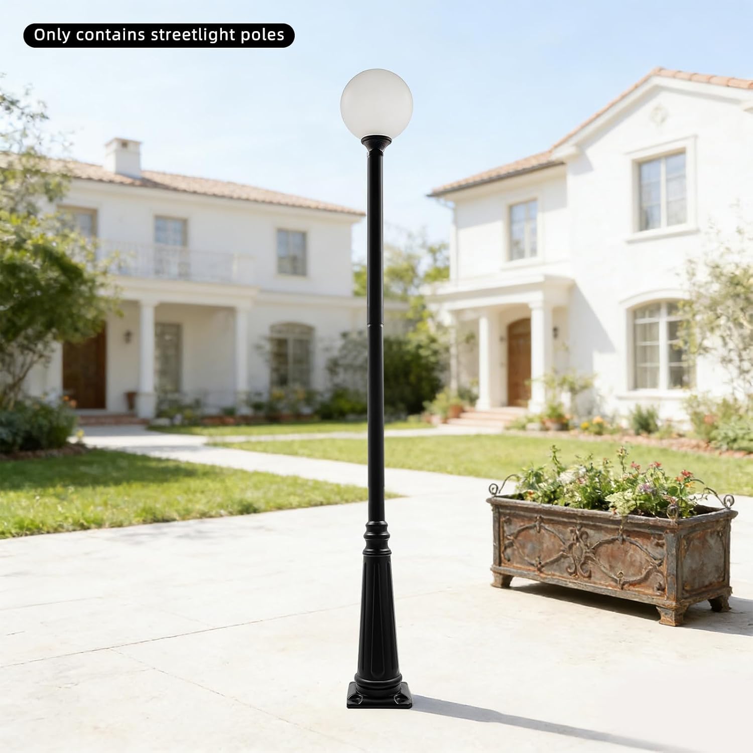 12.5FT Outdoor Lamp Post, Split Street Light Pole with Top Globe & Ground Cage Lighting Post Fixtures for Pathway Courtyard Parking Lot, Fits Standard 3' Post Top Fixtures (12.5FT 275+76mm)