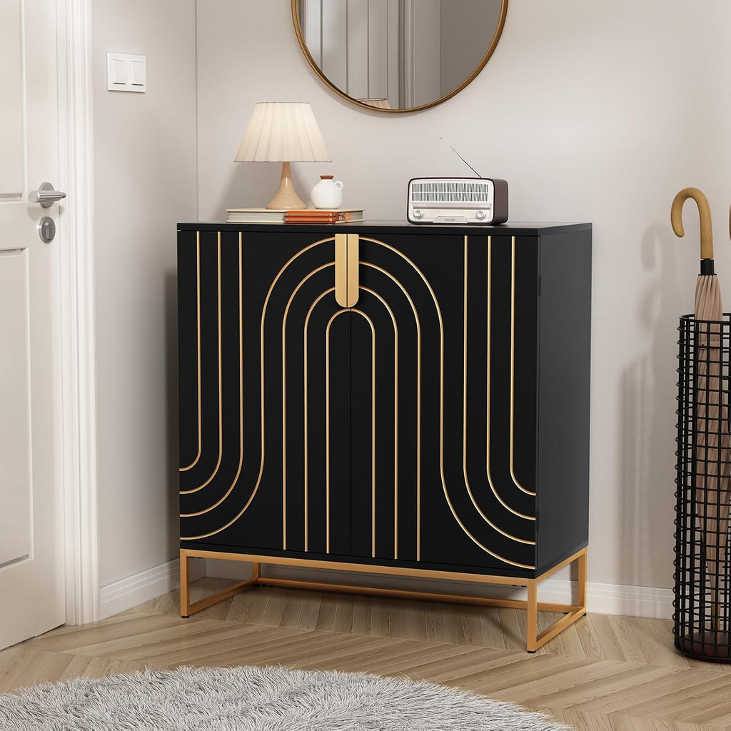 HLR Sideboard Buffet Cabinet with Storage, Modern Accent Cabinet Adjustable Shelves Wooden Storage Cabinets for Kitchen, Dining Room, Living Room, Coffee Bar, Garage, Entryway,Black