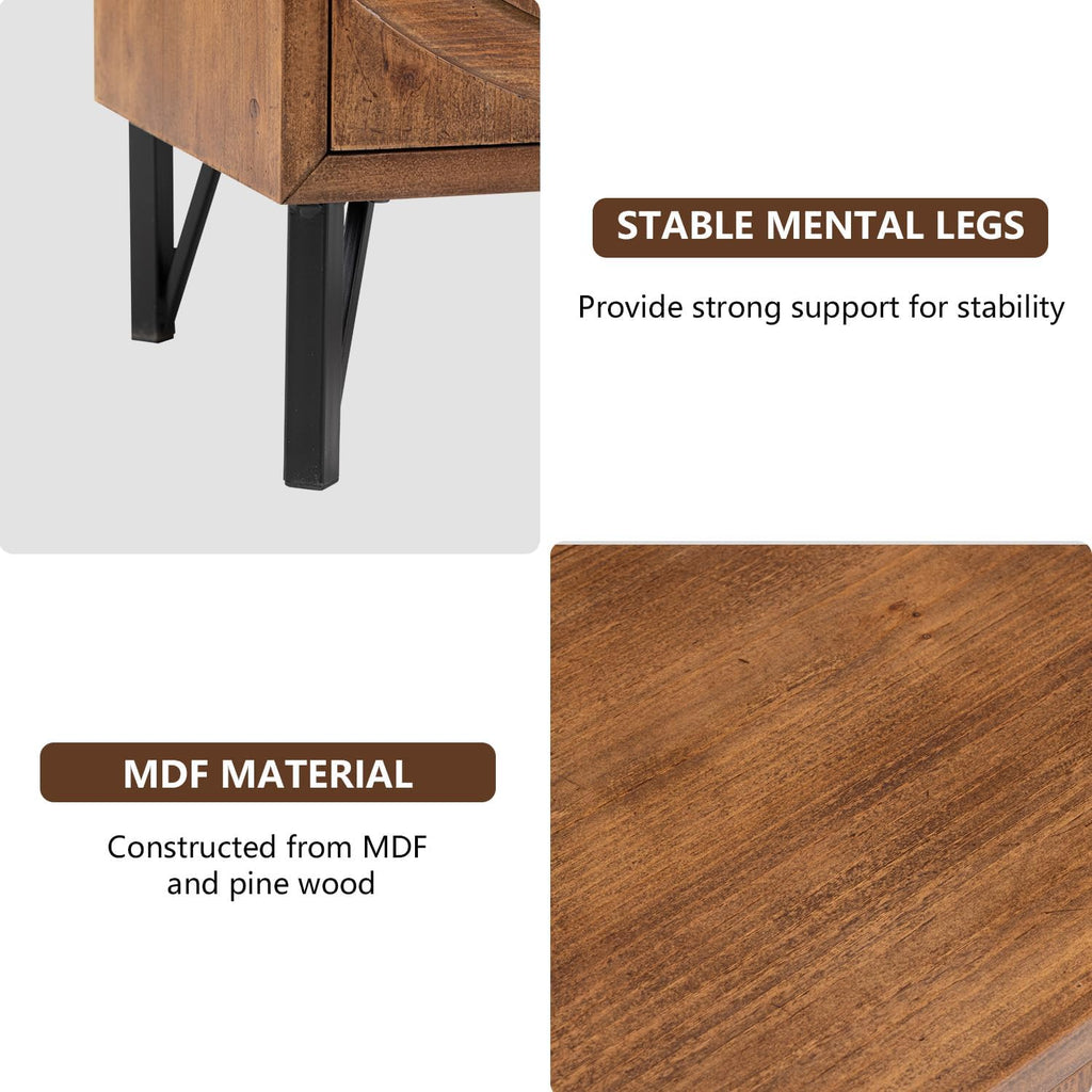 COSIEST Vintage Nightstand with 2 Storage Drawers, Rustic End Table for Bedroom and Living Room, Easy to Assemble Accent Table (Brown, Circle Pattern)