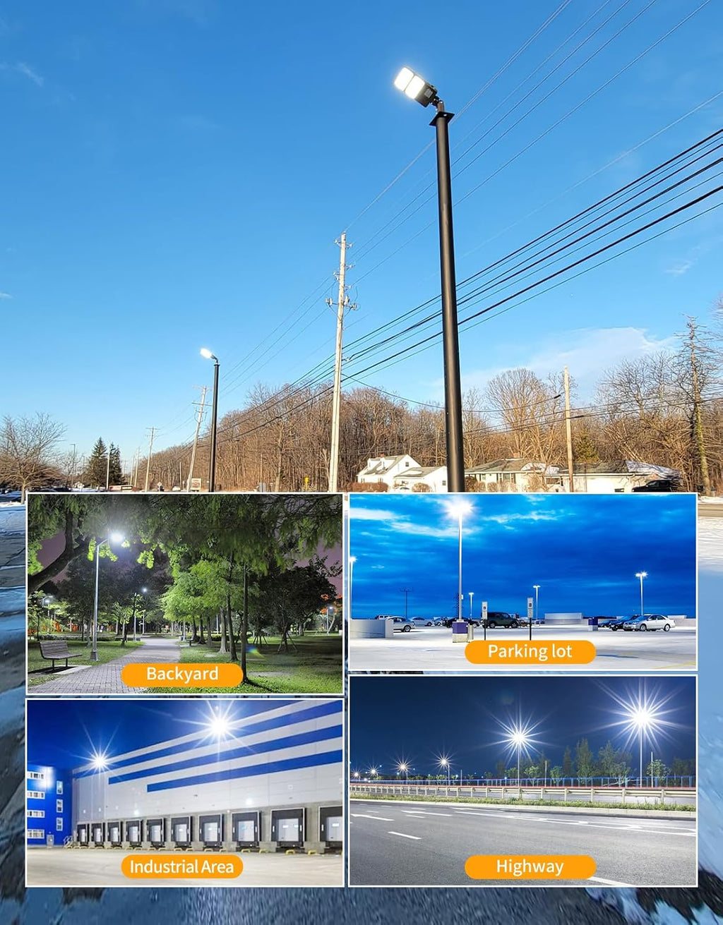 LED Parking Lot Lights 320W 250W 200W, LED Shoebox Light 5000K Adjustable Arm Mount, UL Listed Outdoor Pole Light with Photocell, IP65 Waterproof Commercial Street Area Lighting 100-277V (4 Pack)