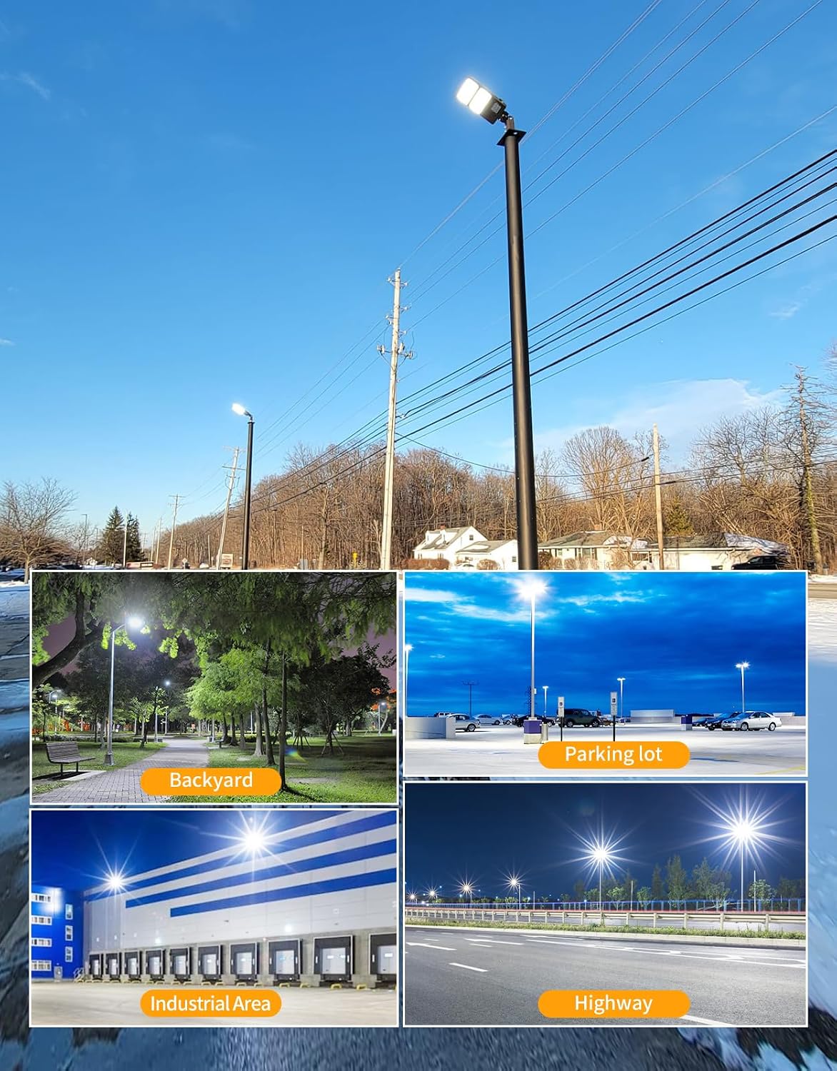 LED Parking Lot Lights 320W 250W 200W, LED Shoebox Light 5000K Adjustable Arm Mount, UL Listed Outdoor Pole Light with Photocell, IP65 Waterproof Commercial Street Area Lighting 100-277V (4 Pack)