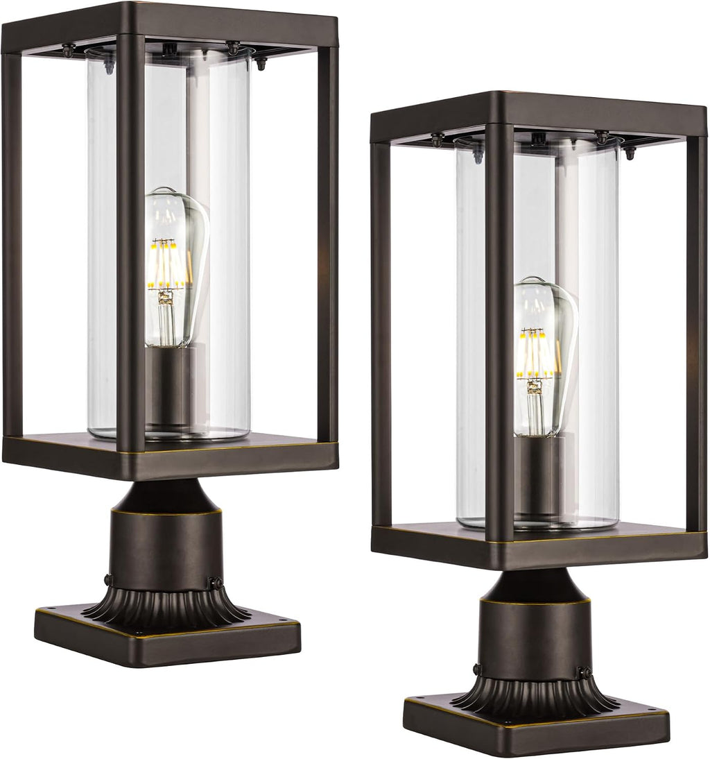 Beionxii Outdoor Post Lights, 20in Post Lantern with Pier Mount Base, Aluminum Street Lights with Glass, Fence Post Deck Lighting for Garden, Patio, Pathway, BXA291-P-2PK-O (NOT Solar, 110-120V AC)
