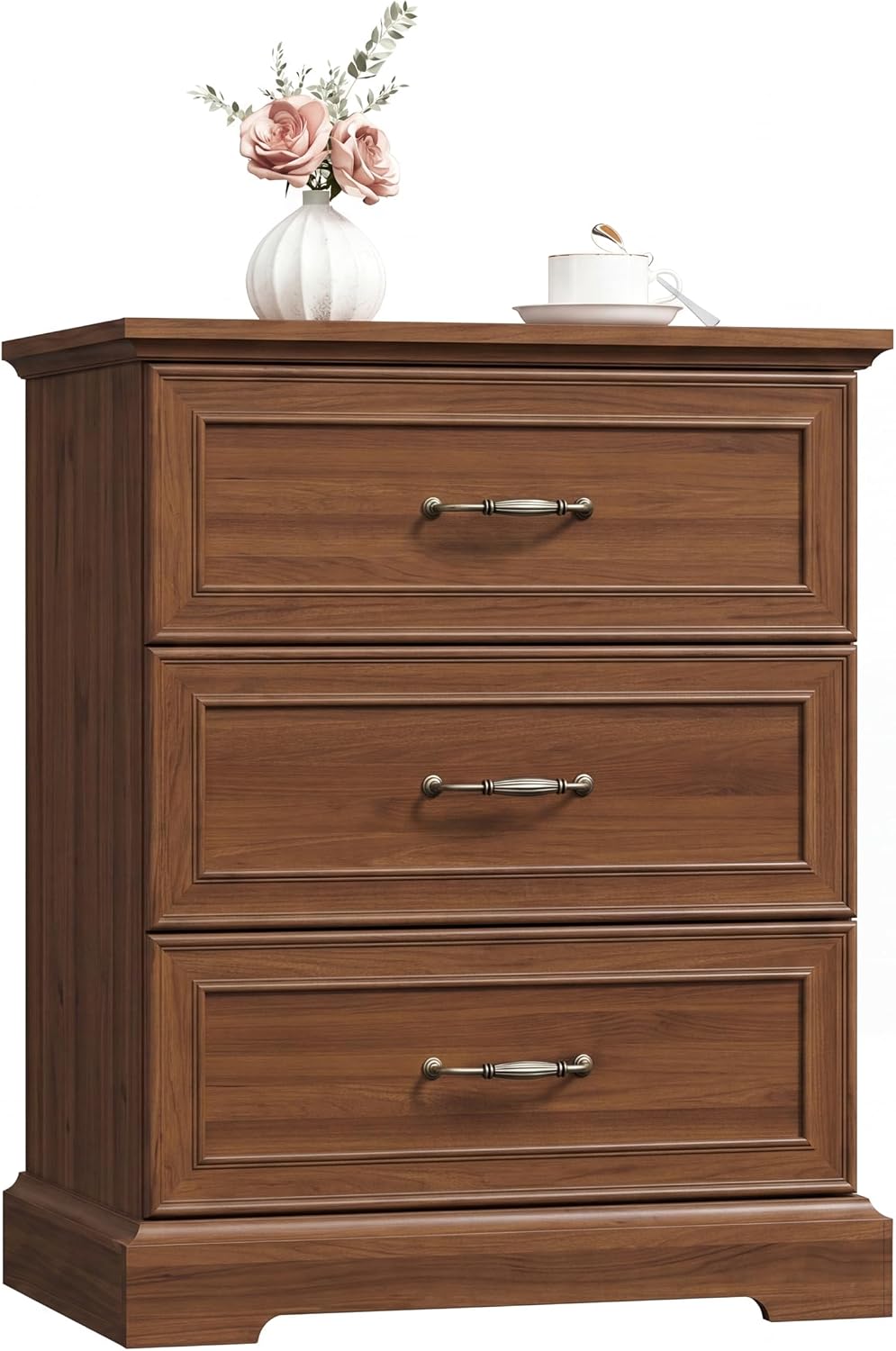 Nightstand Set of 2,24' Wide End Table with 3 Large Drawers & Metal Handles,Rustic Farmhouse Wood Small Dresser,Bedside Table,Modern Chest of Drawers for Bedroom,Living Room,Walnut